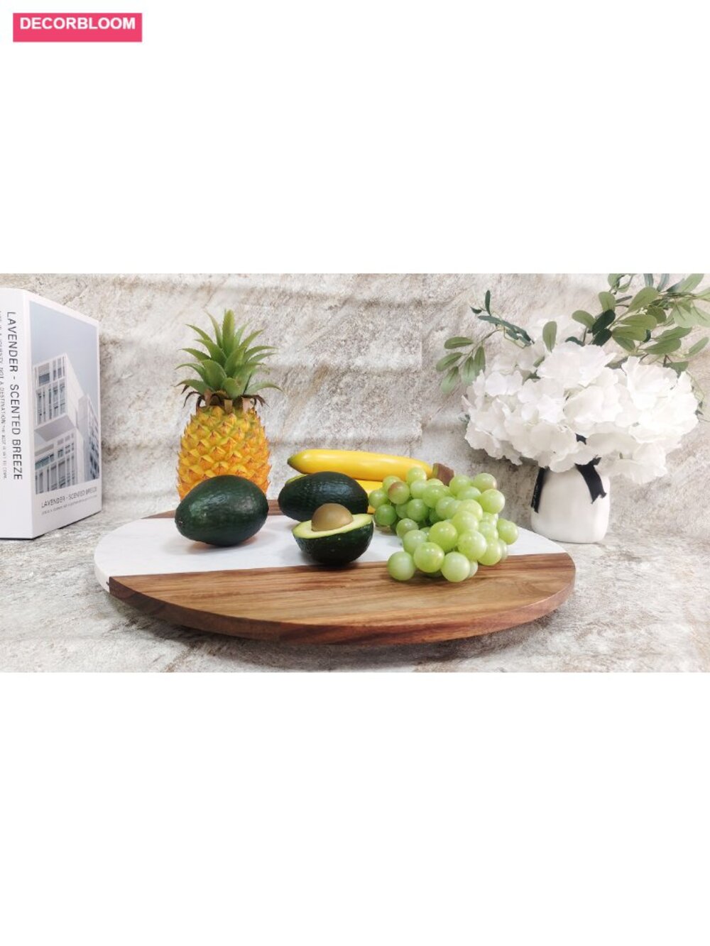 13 Inch Marble and Acacia Wood Lazy Susan 360 Rotating Serving Tray Charcuterie - Picture 6 of 6